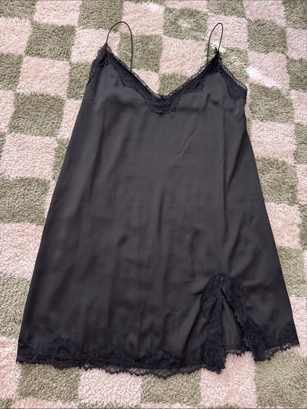 Urban Outfitters Black Lace Trim Satin Slip Dress - Women’s Intimates